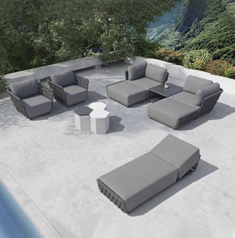 Top Quality Modern Modular Design Luxury Hotel Outdoor Furniture Sofa Outdoor Garden Woven Rope Sofa Set