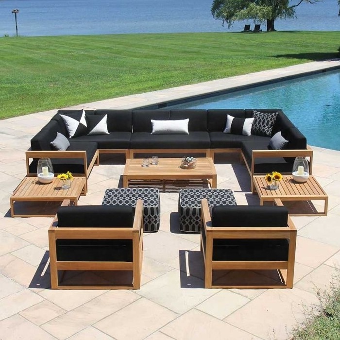 Water Proof Patio Conversation Aluminium Teak Wood Sofa Set Furniture Outdoor Modern Set  Luxury Sofa Chair Outdoor Lounge Sofa