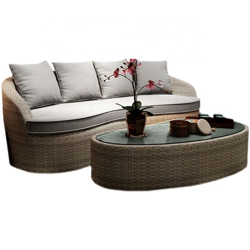 Cane Furniture Sofa Set Outdoor Lounge Sofa And Tea Table Set Sectional Rattan  Furniture  Half Moon Sofa