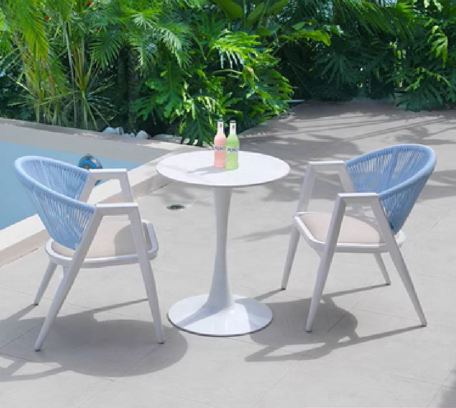 Outdoor Aluminium Metal Patio Rattan Garden Set French Bistro Chair Leisure Balcony Rattan Chair Set