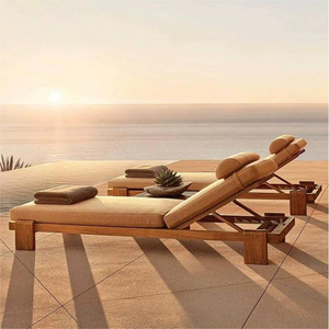 Outdoor Chaise Lounge Chair Teak wood Double Sunbed Waterproof Swimming Pool Beach Hotel Deck Chair