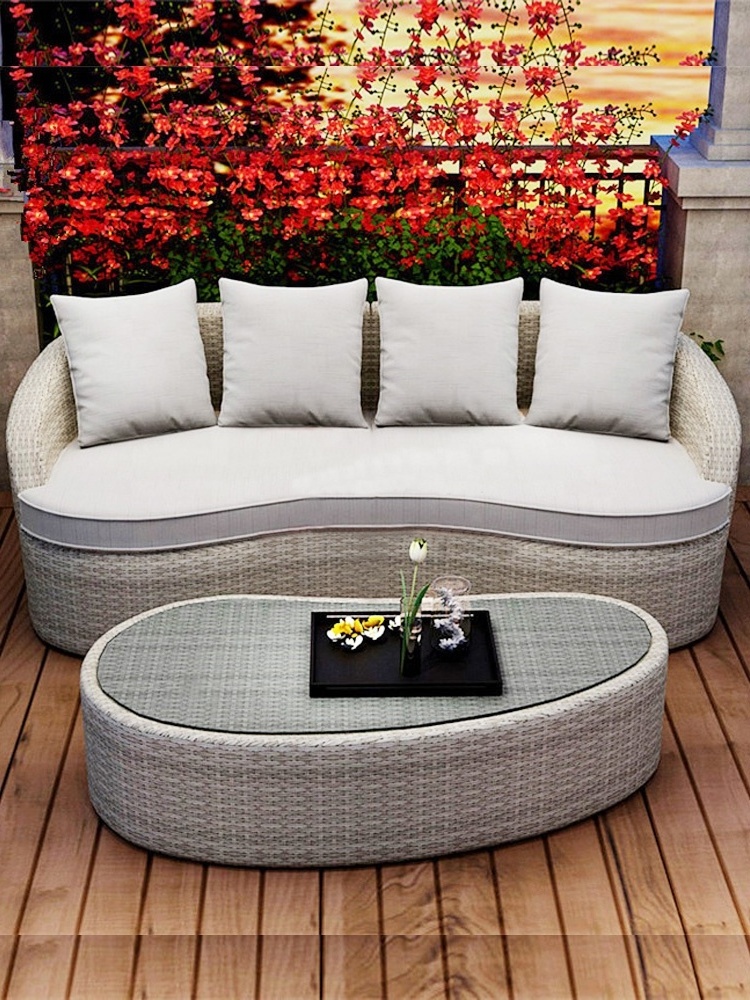 Cane Furniture Sofa Set Outdoor Lounge Sofa And Tea Table Set Sectional Rattan  Furniture  Half Moon Sofa