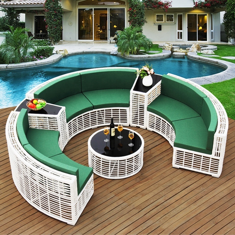 Curved Sectional Sofa PE Rattan Outdoor Patio Furniture Wicker Sofa Rattan Outdoor Garden Rattan Half Moon Sofa