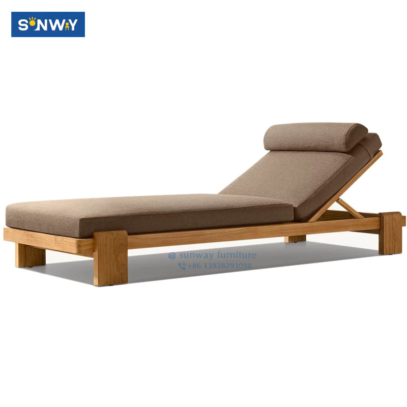 Outdoor Chaise Lounge Chair Teak wood Double Sunbed Waterproof Swimming Pool Beach Hotel Deck Chair