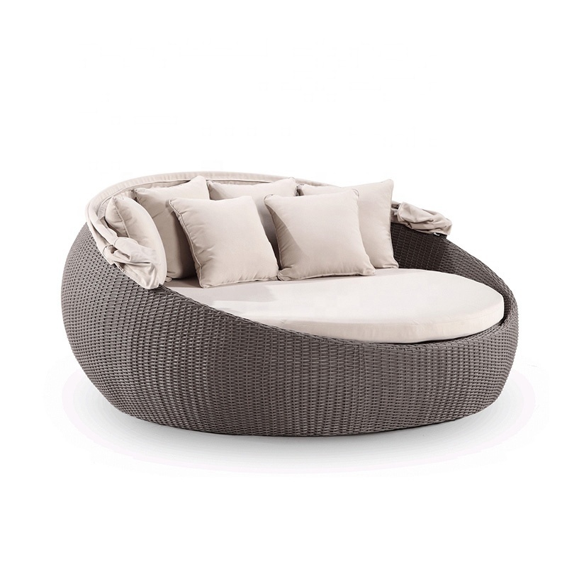 Hot Sale Rattan Sunbed Round Lounger Waterproof Beach Chair Garden Daybed Outdoor Rattan Daybed