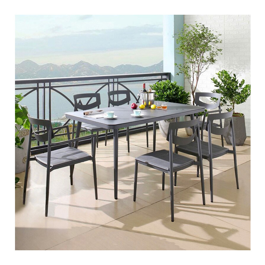 European Black Style Modern Luxury Dining Table Sets Alum Party Patio Furniture Garden Dinner outdoor chairs and tables Sets