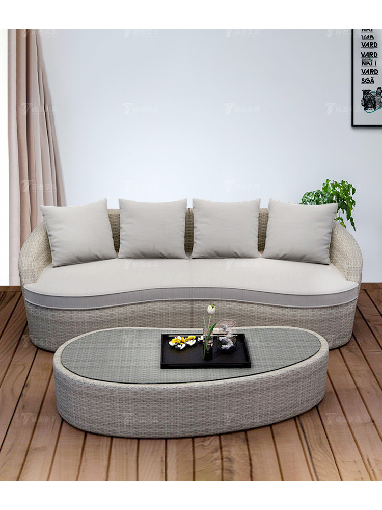 Cane Furniture Sofa Set Outdoor Lounge Sofa And Tea Table Set Sectional Rattan  Furniture  Half Moon Sofa