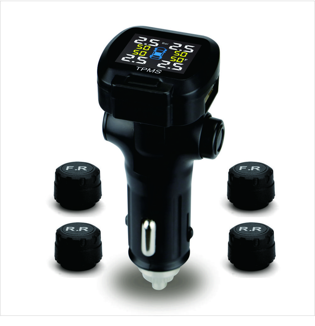 Newest universal tire pressure monitor with USB Port Cigarette LCD Display TPMS with 4sensor