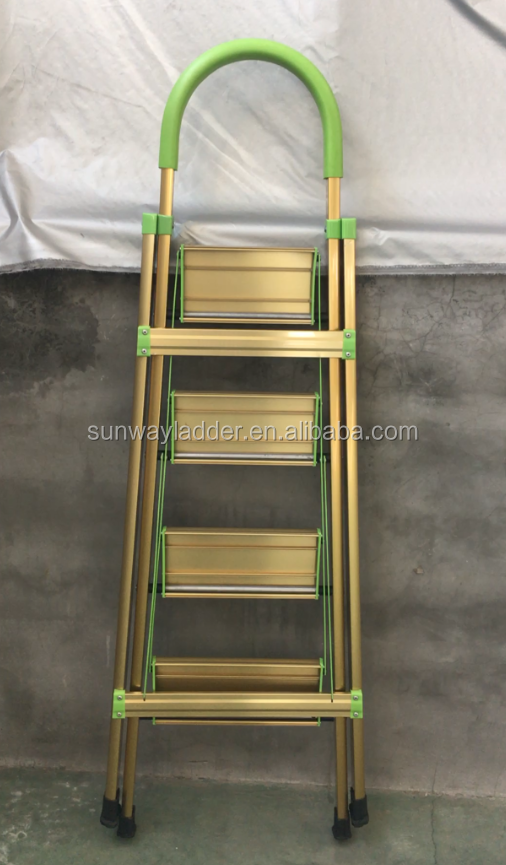 Aluminum Household Ladders Golden Handrail 4 Steps Folding Ladder For Home Use