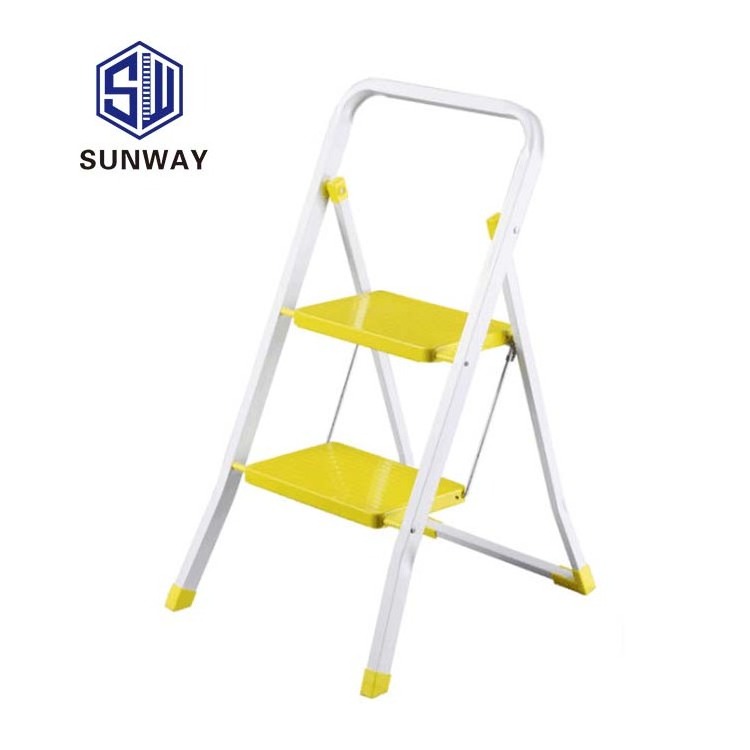 Safety Steel 2 Tier Wide Steps Folding Portable Ladder Step Stool With Safety Indoor