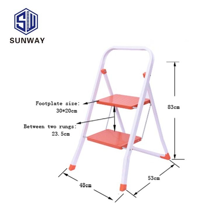 Safety Steel 2 Tier Wide Steps Folding Portable Ladder Step Stool With Safety Indoor