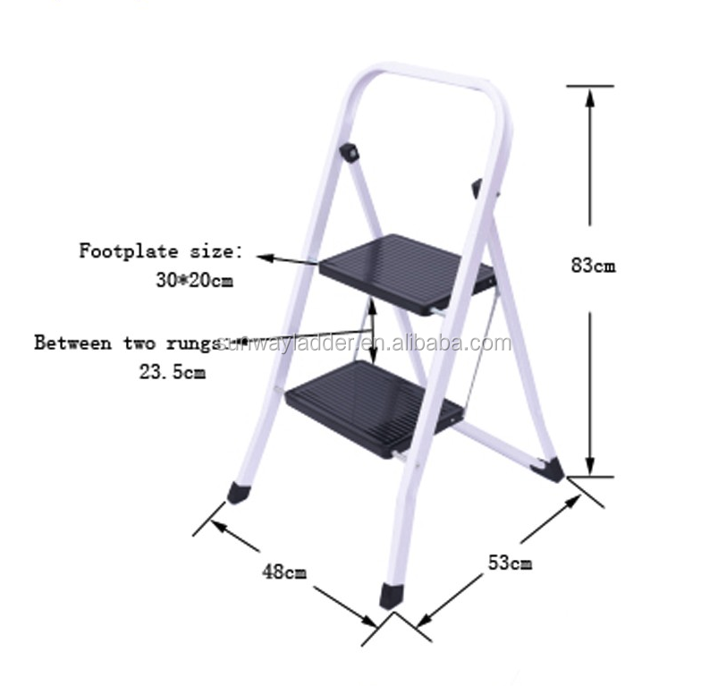 Safety Steel 2 Tier Wide Steps Folding Portable Ladder Step Stool With Safety Indoor