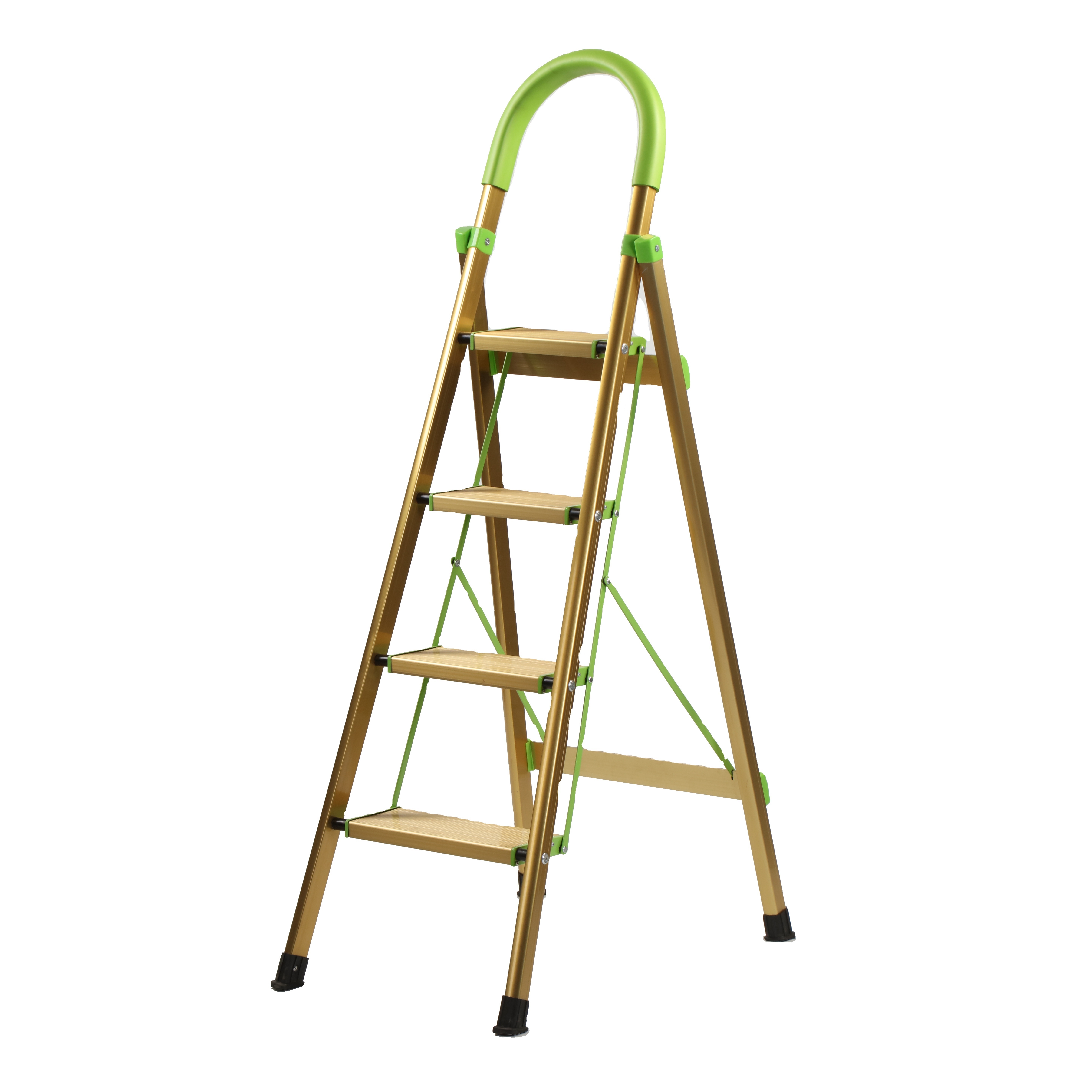 Aluminum Household Ladders Golden Handrail 4 Steps Folding Ladder For Home Use