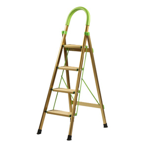 Aluminum Household Ladders Golden Handrail 4 Steps Folding Ladder For Home Use