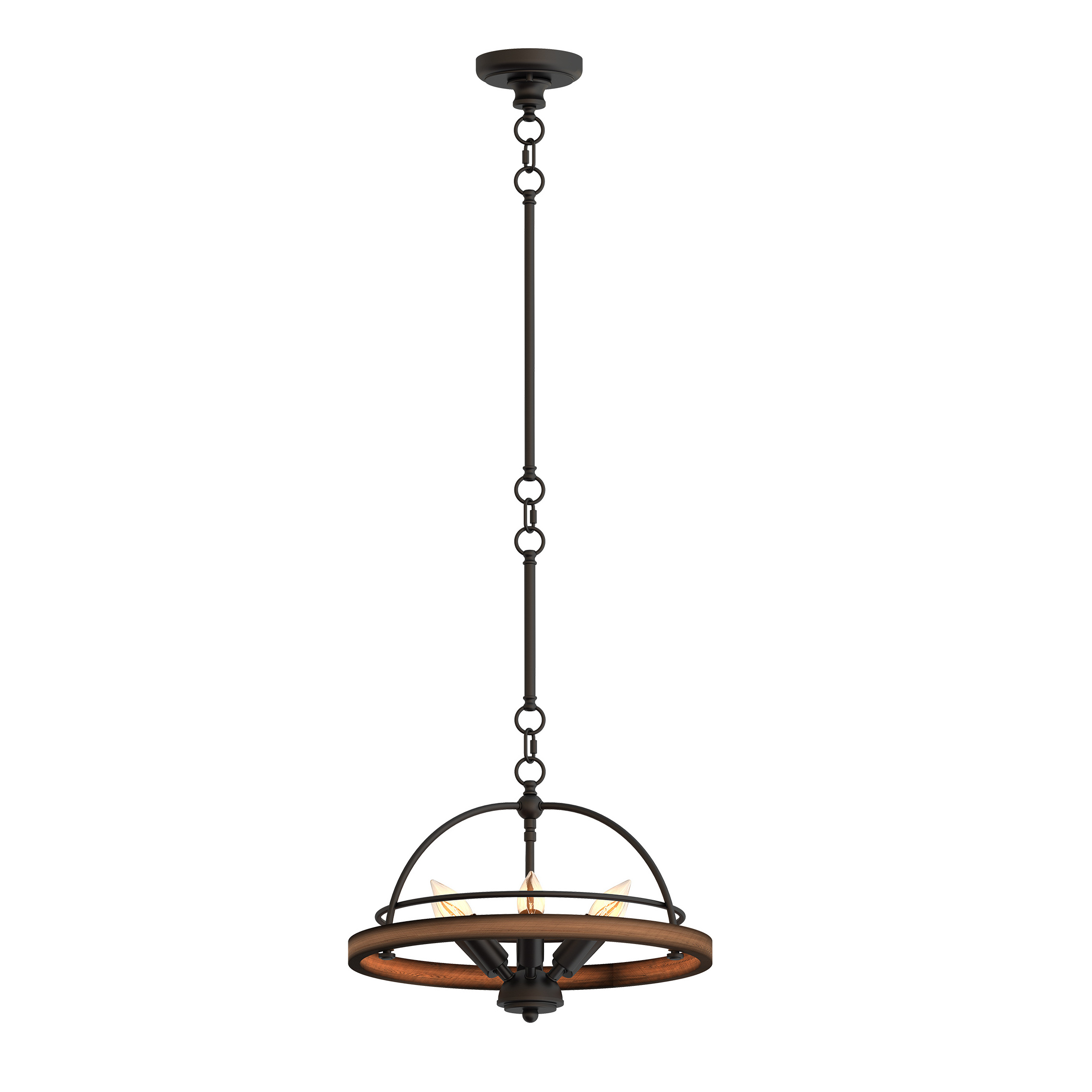 Retro Art Unique Solid Wood Semi Flush Mount 3-Light Metal and Wood Ceiling Light Kitchen Entryway Living Room