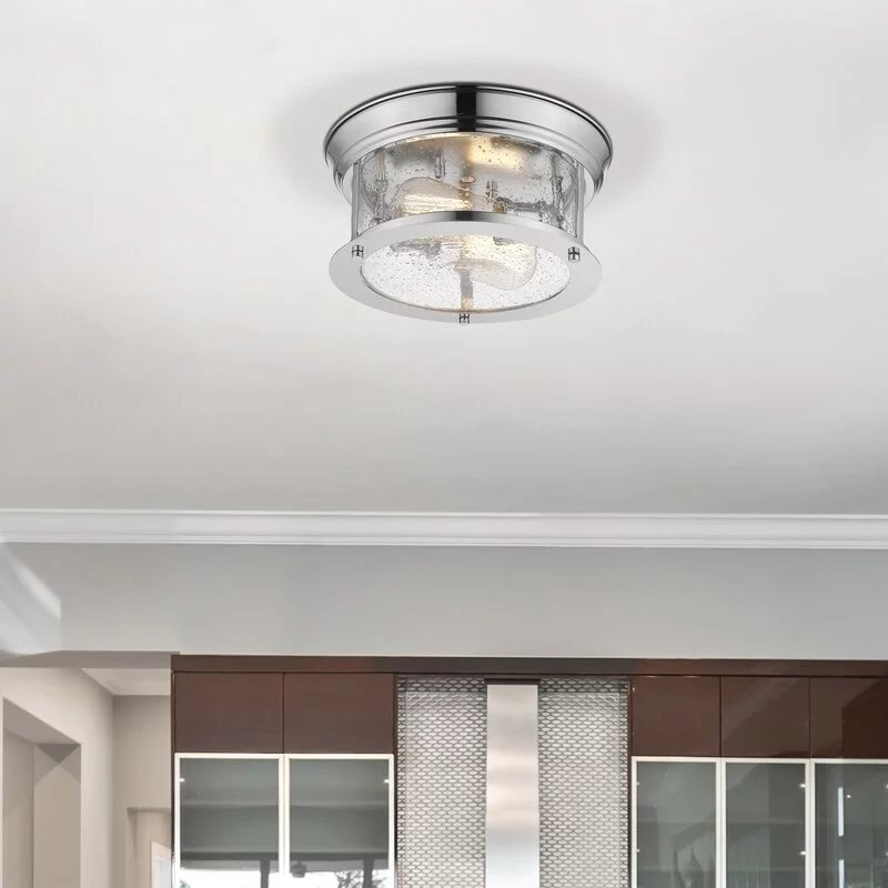 Modern Industrial Seeded Glass Flush Mount Ceiling Light Fixture For Kitchen Hallway