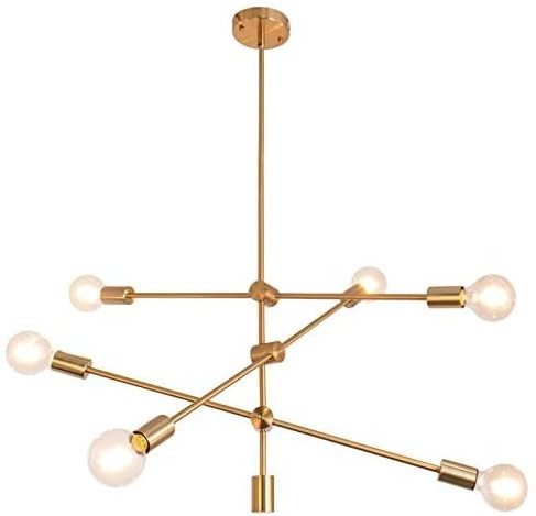 6-Light Sputnik Chandelier Modern Design Black Brass Hanging Pendant Lightings Fixtures for Kitchen Dining Living Room