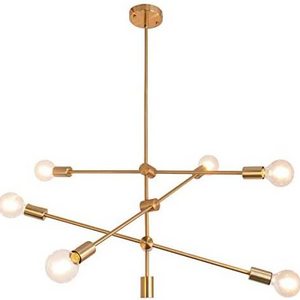 6-Light Sputnik Chandelier Modern Design Black Brass Hanging Pendant Lightings Fixtures for Kitchen Dining Living Room