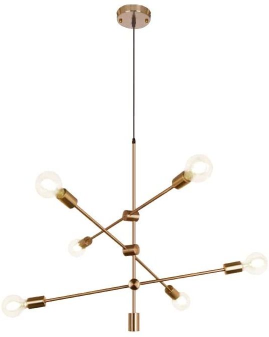 6-Light Sputnik Chandelier Modern Design Black Brass Hanging Pendant Lightings Fixtures for Kitchen Dining Living Room