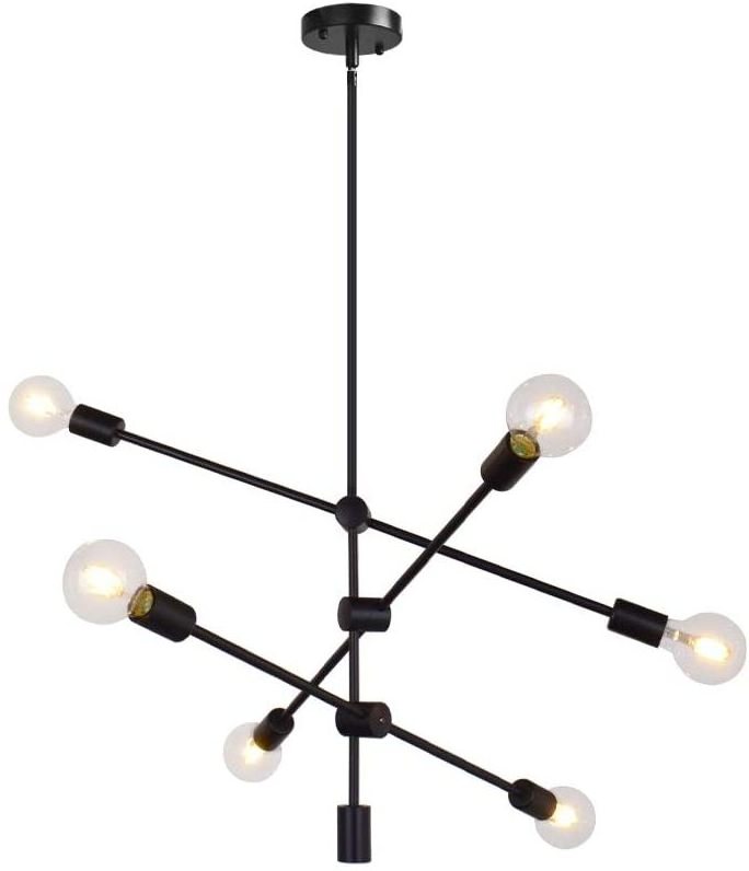 6-Light Sputnik Chandelier Modern Design Black Brass Hanging Pendant Lightings Fixtures for Kitchen Dining Living Room