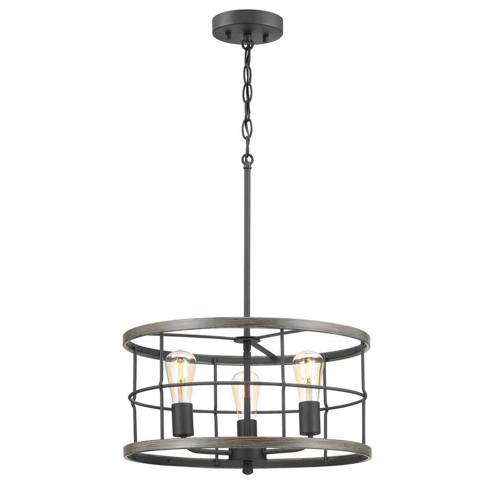 Modern Farmhouse 3-Light Round Shape Chandelier Rustic Linear Caged Pendant Lighting Fixture for Living Room