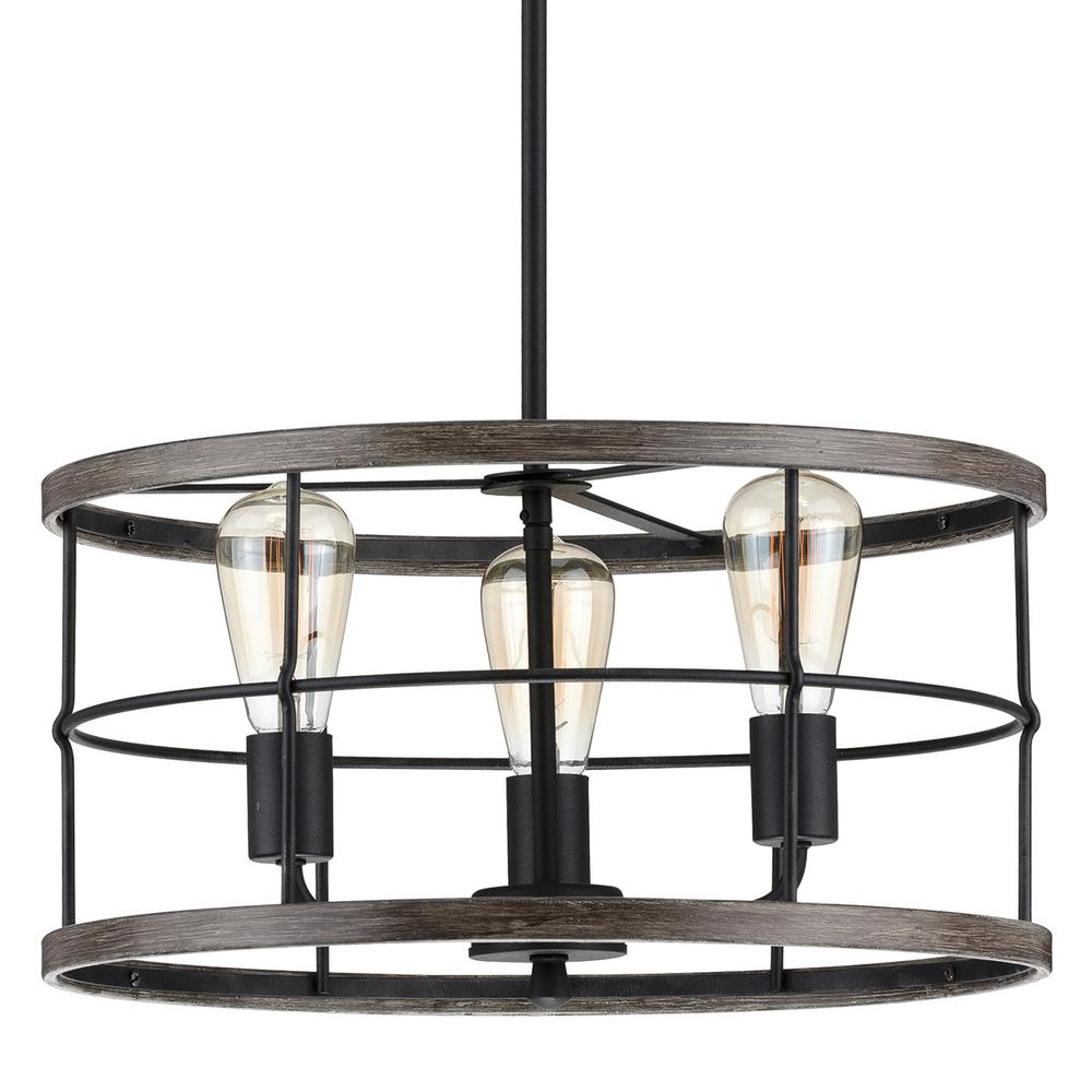 Modern Farmhouse 3-Light Round Shape Chandelier Rustic Linear Caged Pendant Lighting Fixture for Living Room