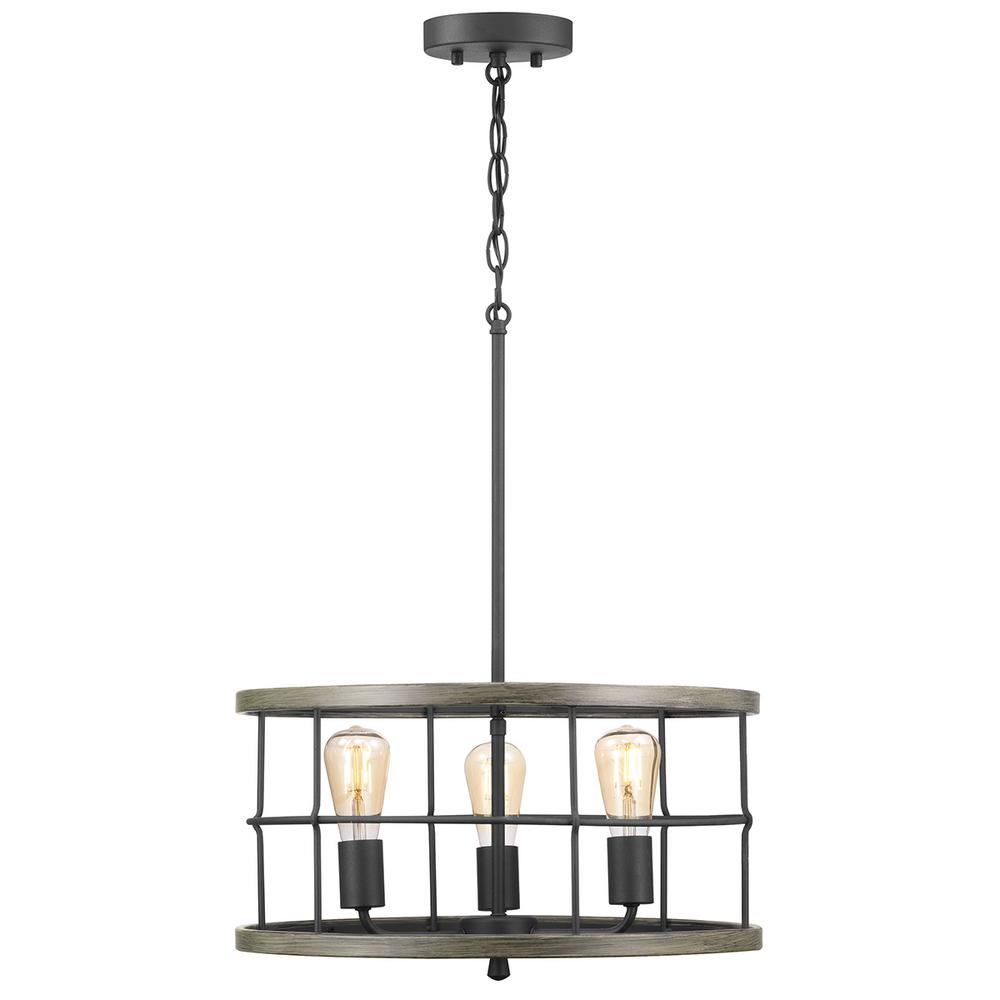 Modern Farmhouse 3-Light Round Shape Chandelier Rustic Linear Caged Pendant Lighting Fixture for Living Room