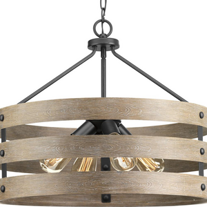 Farmhouse Wood Drum Cage Pendant Light Antique 4-Light Hanging Chandelier Fixture For Living Dining Room Kitchen