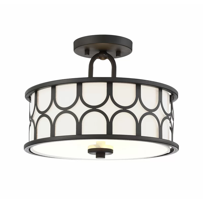 Vintage Drum Shade Geometric Semi Flush Mount Elegant Classic Ceiling Lights Lamp For Lobby Stairwell