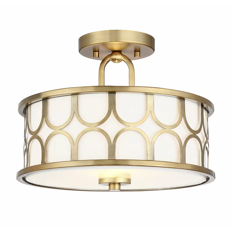 Vintage Drum Shade Geometric Semi Flush Mount Elegant Classic Ceiling Lights Lamp For Lobby Stairwell