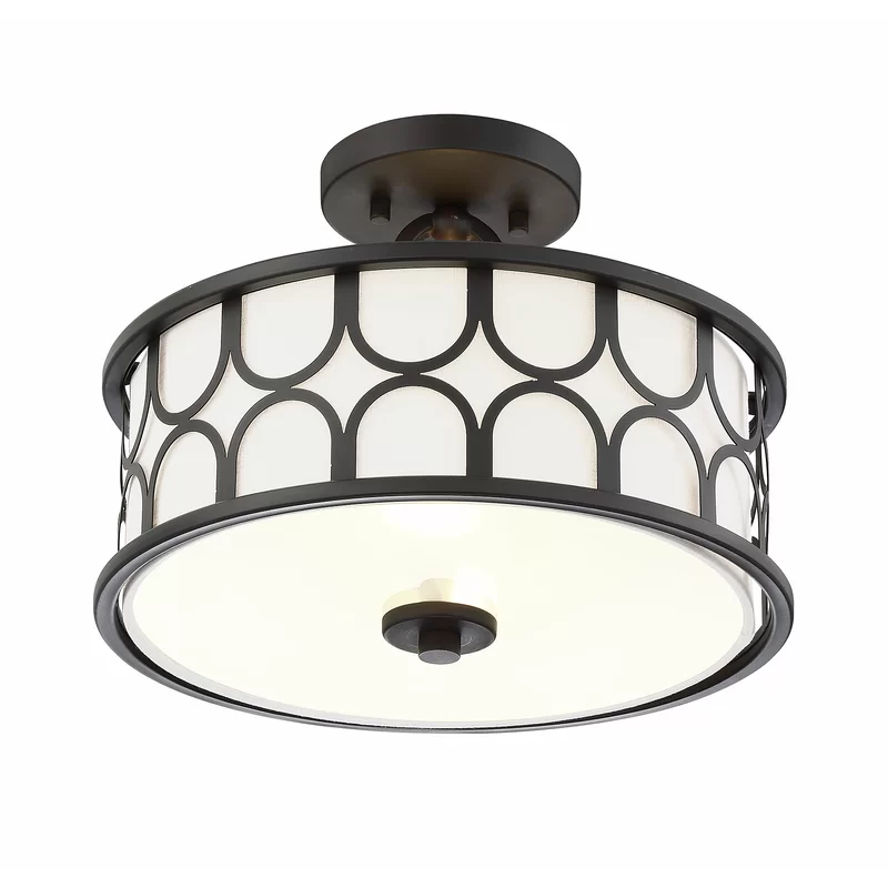 Vintage Drum Shade Geometric Semi Flush Mount Elegant Classic Ceiling Lights Lamp For Lobby Stairwell