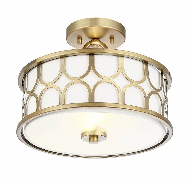 Vintage Drum Shade Geometric Semi Flush Mount Elegant Classic Ceiling Lights Lamp For Lobby Stairwell