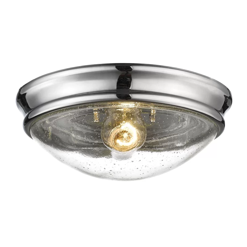 American Style 1-Light Simple Circle Flush Mount With Seeded Glass Shades Ceiling Fixture For Aisle Hallway