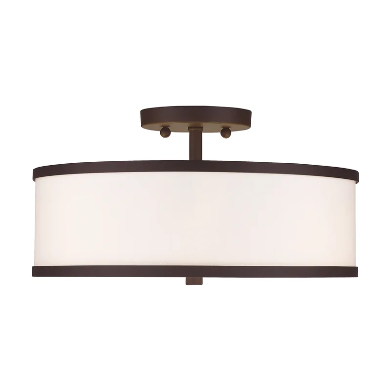 Residential Indoor Retro Rustic 3-Light Drum Shade Semi Flush Mount Ceiling Light Fixture