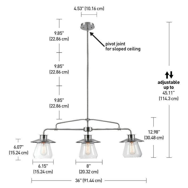 Modern Industrial 3 Light Chandelier Brushed Nickel Island Pendant Lighting Fixture Lamp Living Room Iron Incandescent Bulbs 80