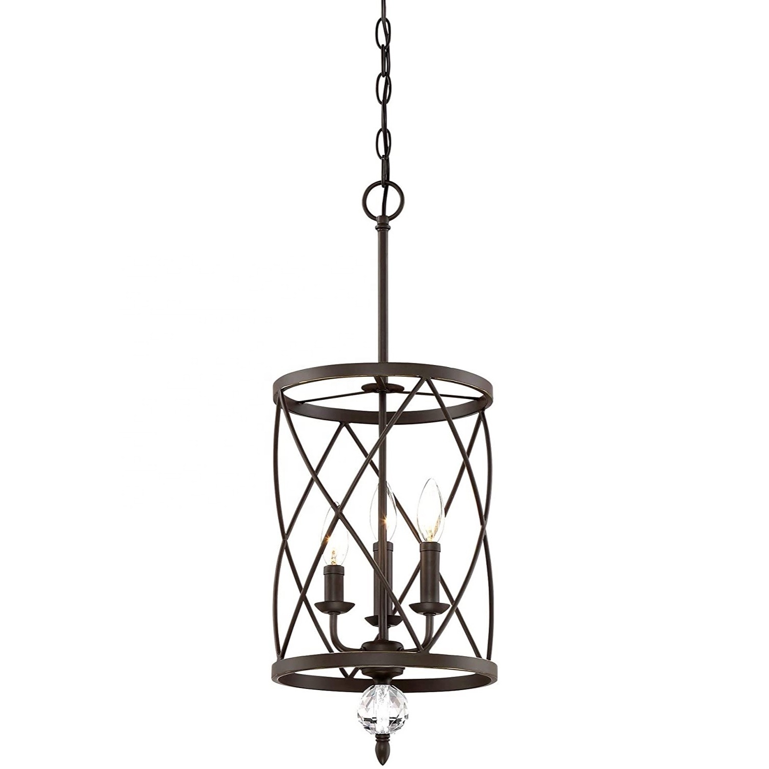 Crystal Lantern Pendant Light For Kitchen Island Farmhouse Iron Rustic Drum Chandelier Hanging Light Fixture