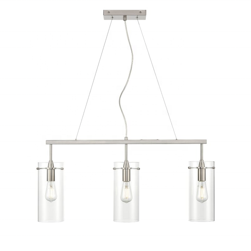 Industrial 3 Lights Satin Nickel Fixtures Modern Chandelier Pendant With Clear Glass For Kitchen Island Dining Room