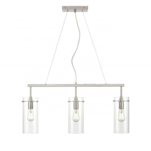 Industrial 3 Lights Satin Nickel Fixtures Modern Chandelier Pendant With Clear Glass For Kitchen Island Dining Room