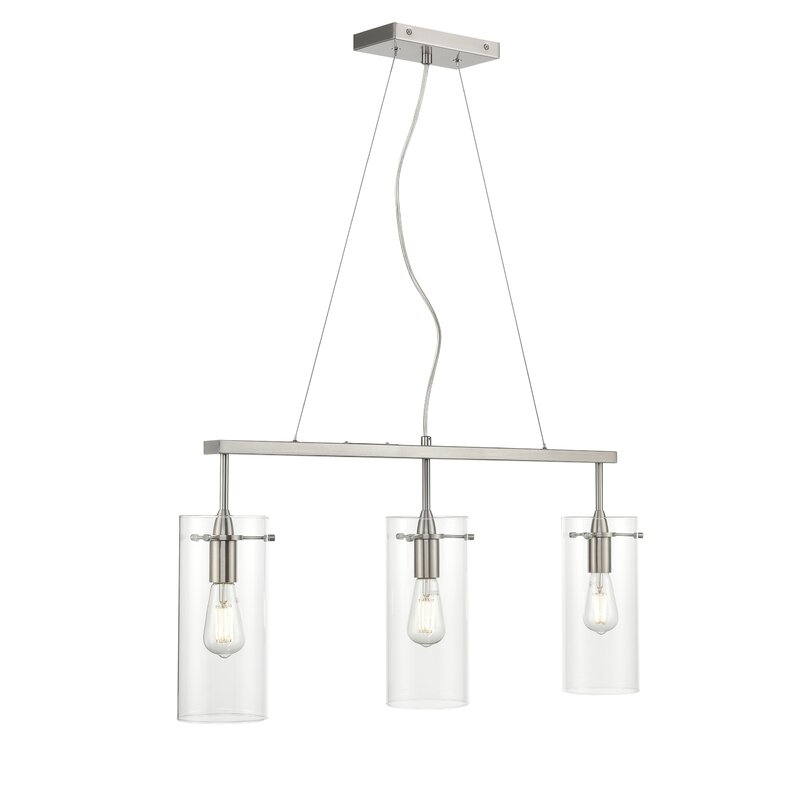 Industrial 3 Lights Satin Nickel Fixtures Modern Chandelier Pendant With Clear Glass For Kitchen Island Dining Room