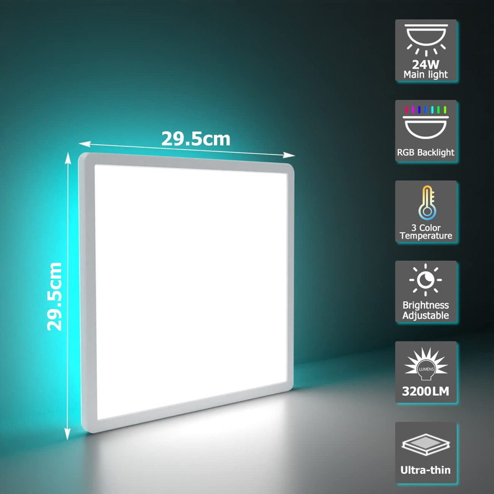 LED Recessed Ceiling Light Square White Modern Fixture Bedroom Bathroom Slim RGB LED Ceiling Light