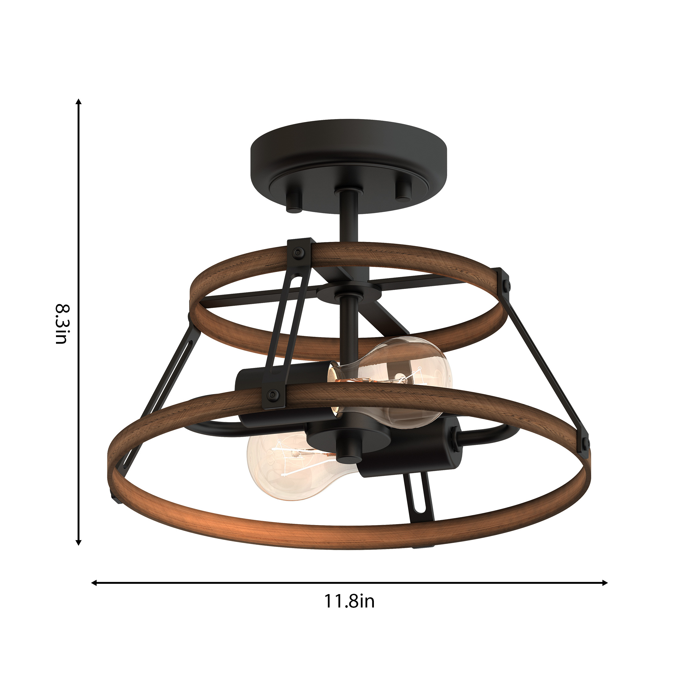 Semi Flush mount 2 Light Wooden Vintage Ceiling Light Wood Lamp Fixture For Entryway Foyer Kitchen Dining Room