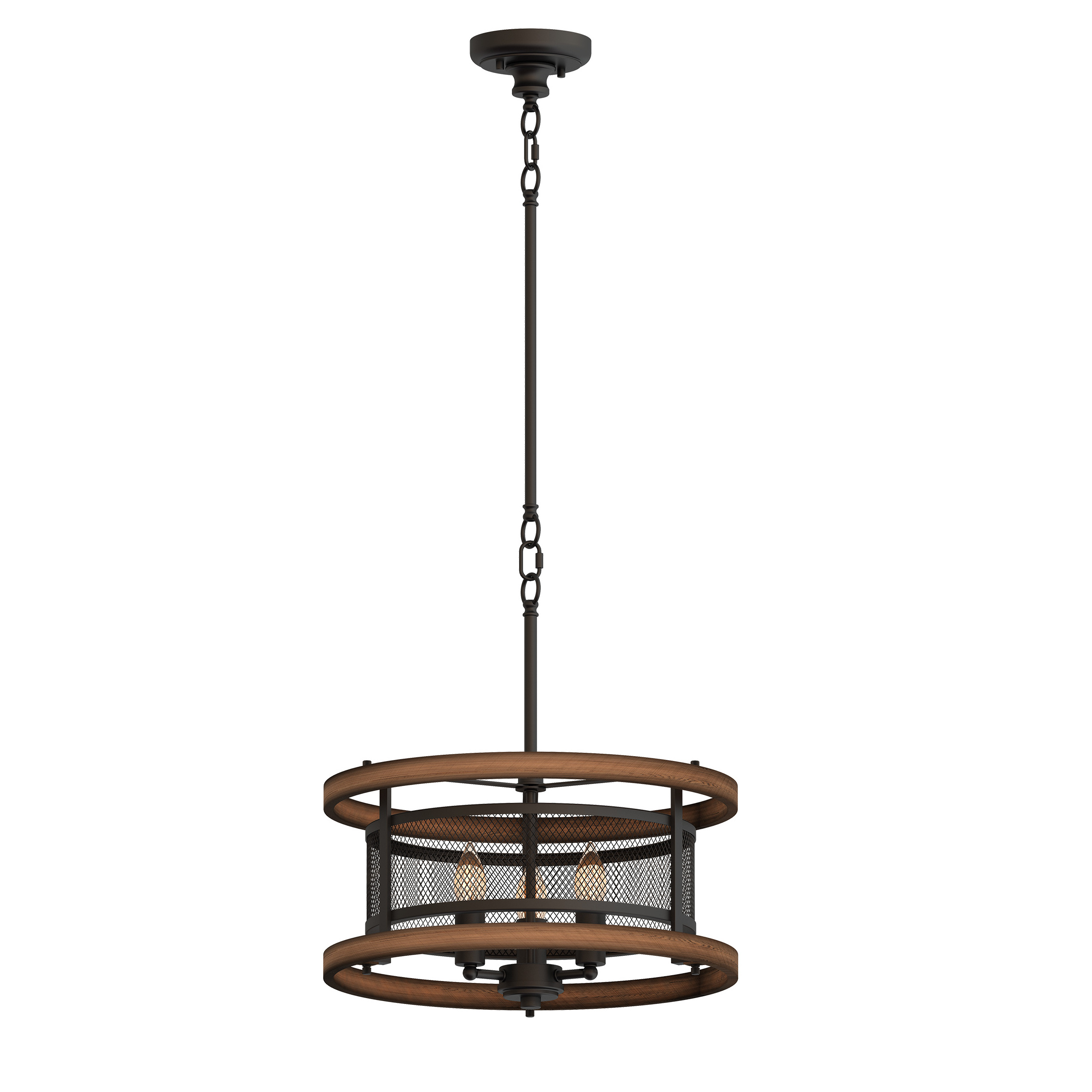 Rustic 2-Light Wood Semi Flush Mount Mini Chandelier E12 Matt Black Ceiling Light Fixture