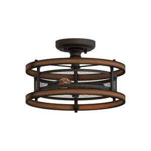 Rustic 2-Light Wood Semi Flush Mount Mini Chandelier E12 Matt Black Ceiling Light Fixture