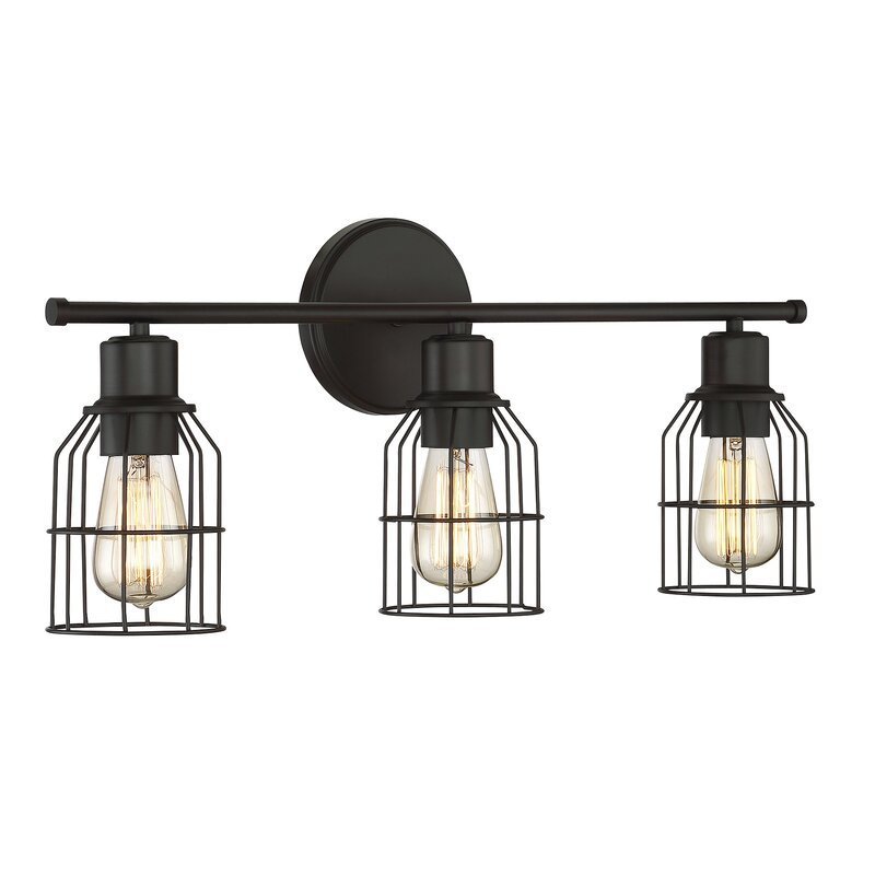 Contemporary Industrial Iron Wire Cages Matt Black 3-Light Bathroom Vanity Light Wall Sconce Fixtures