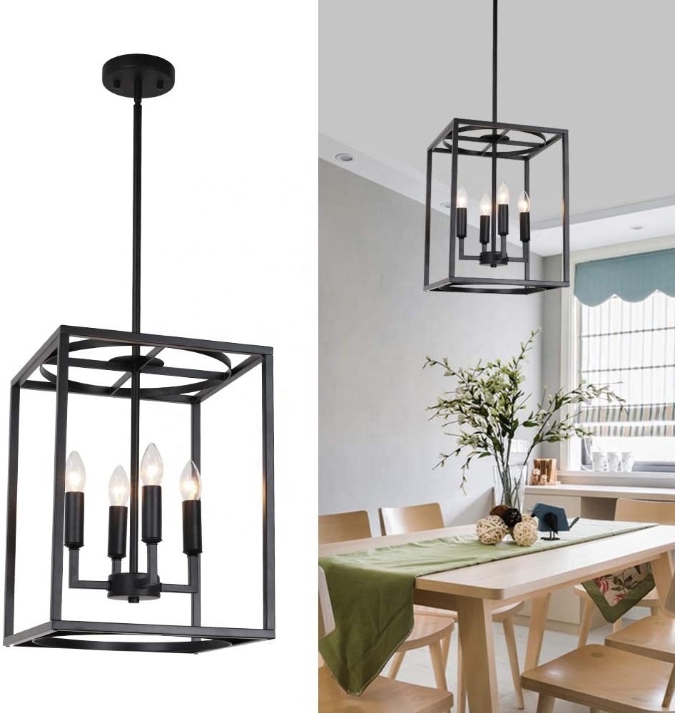 4-light Black Farmhouse Chandelier Pendant Light Rustic Lantern Modern Chandelier Black Kitchen Lighting Fixture