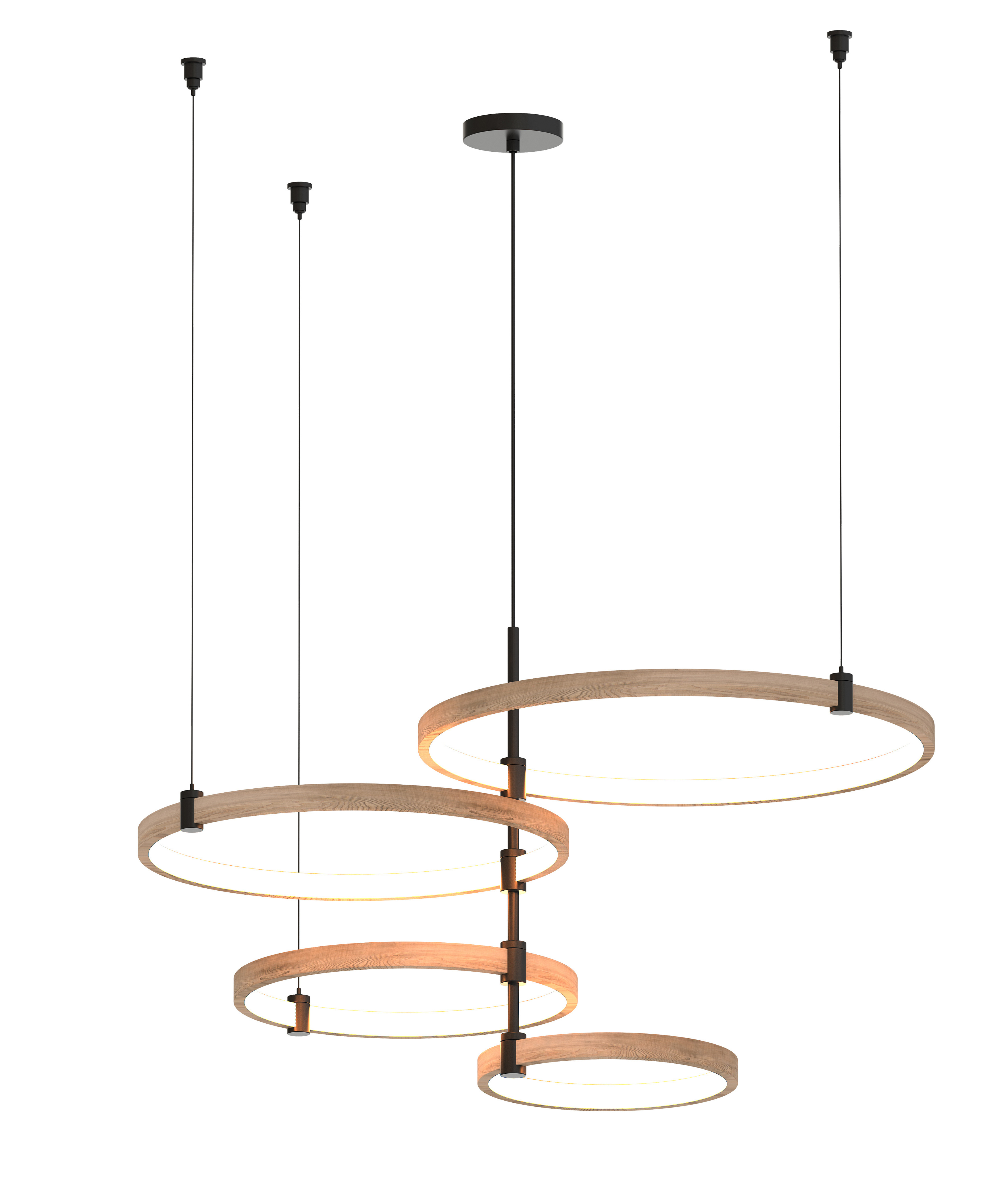 Farmhouse Modern Wood 4 Round Rings LED Decorative Chandelier Pendant Light Dining Room Kitchen Island Foyer Entryway