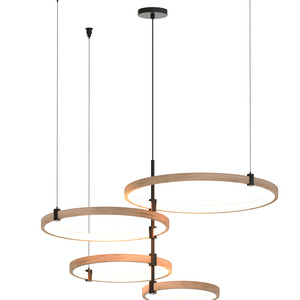 Farmhouse Modern Wood 4 Round Rings LED Decorative Chandelier Pendant Light Dining Room Kitchen Island Foyer Entryway