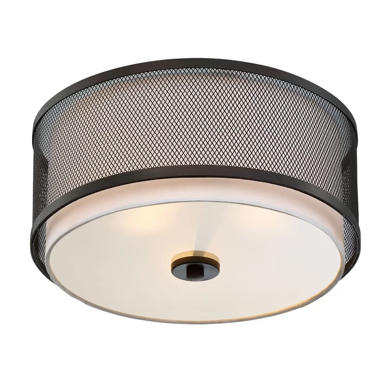 Indoor Modern Luminous 3-Light Metal Mesh Outer Caged Drum Flush Mount Ceiling Light For Living And Dining Room