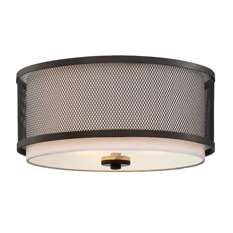 Indoor Modern Luminous 3-Light Metal Mesh Outer Caged Drum Flush Mount Ceiling Light For Living And Dining Room