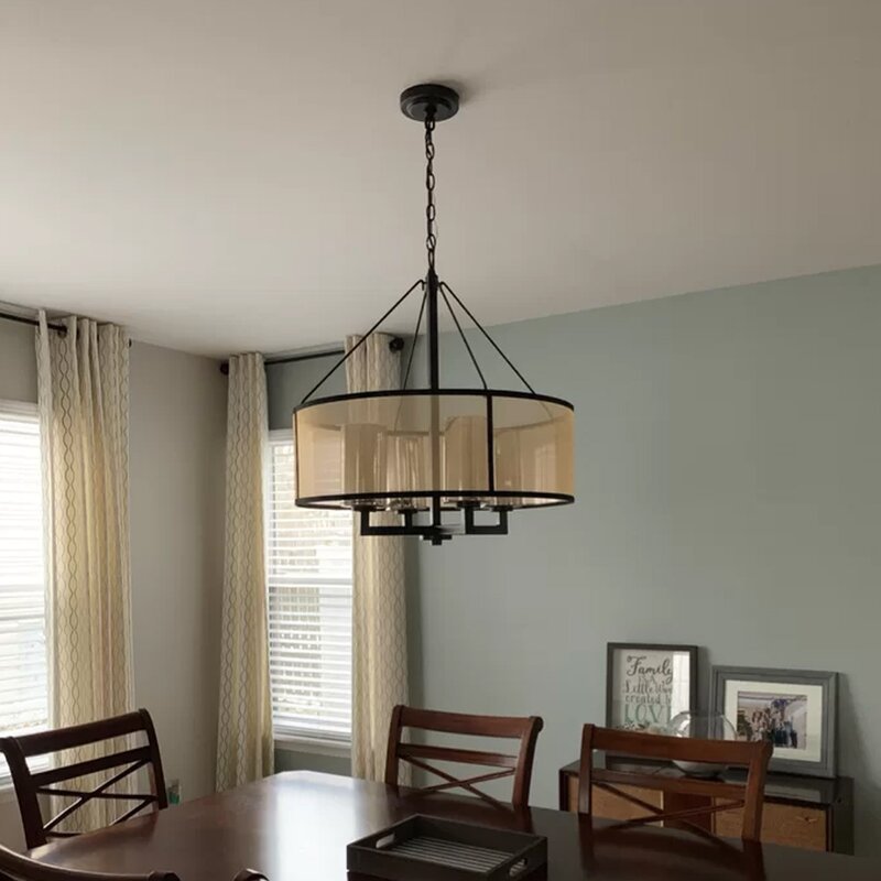 Farmhouse Design 4-Light Statement Drum Chandelier Traditional Pendant Light For Kitchen Dining Living Room